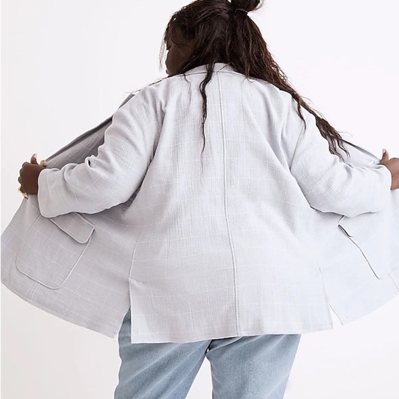 NWT Madewell Cotton-Linen Relaxed Larsen Blazer in Blue Windowpane - Picture 3 of 10